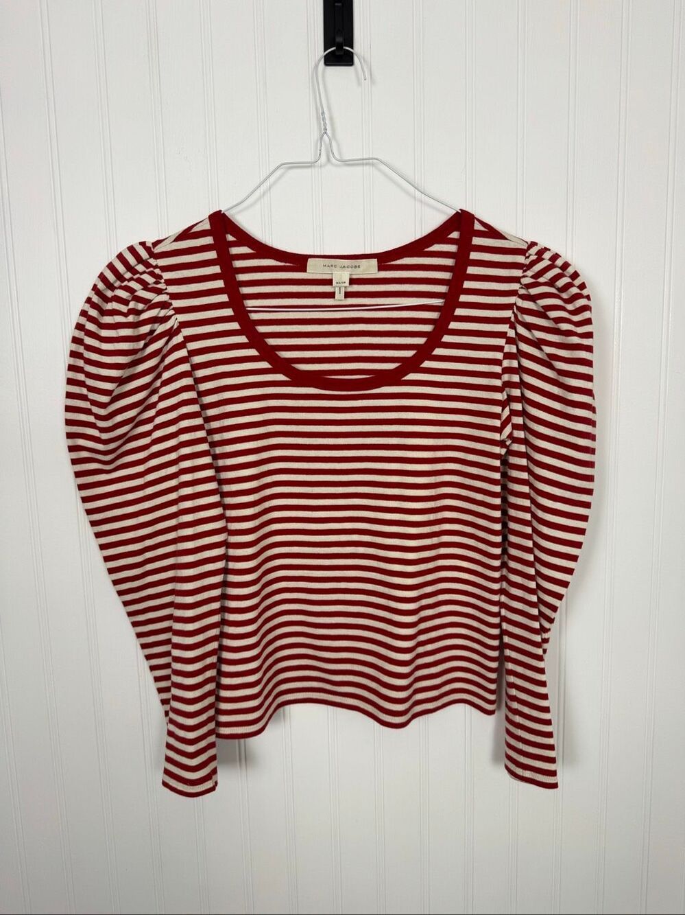 Marc Jacobs Striped Puff Long Sleeve Top Size XS Red White 100% Cotton - Picture 2 of 8